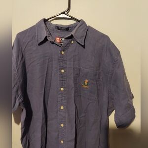 Vtg Y2K Chaps Ralph Lauren Button Up Shirt L Blue Crest Logo Preppy Old Money